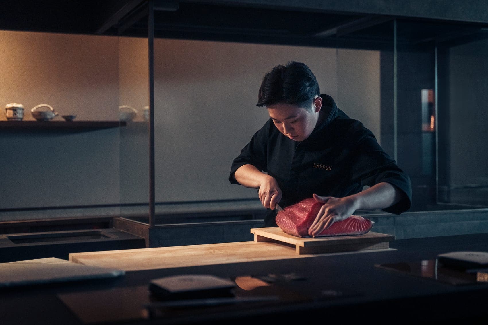The chef working at the Kappou counter